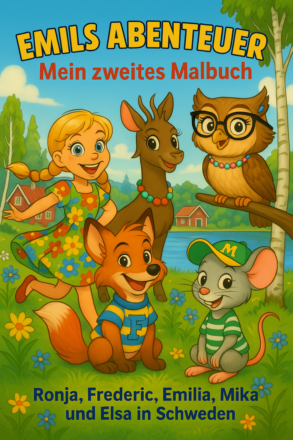 Cover von Emils Abenteuer – Mein erstes Malbuch mit Emil, Lilli, Toni und Paul in den Bergen – Malbuch mit großen Motiven für Kinder ab 3 Jahren.